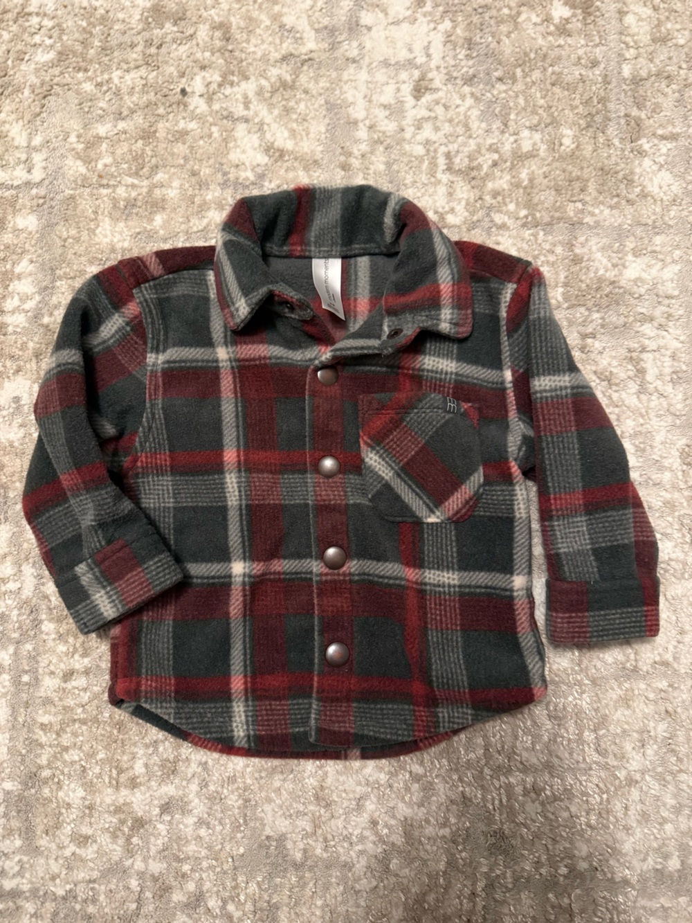 Kids Plaid Button-Front Shirt Jacket - Red & Gray size 12M
